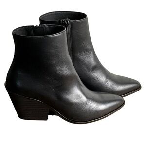 Plum Iris Black Leather Ankle Boot, New in Box